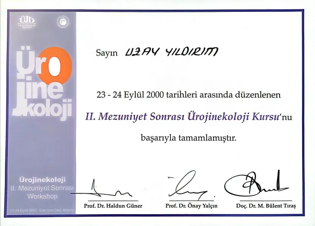 II. Mezuniyet Sonrası Ürojinekoloji Kursu – Ürojinekoloji Derneği, Ankara · 23–24 Eylül 2000