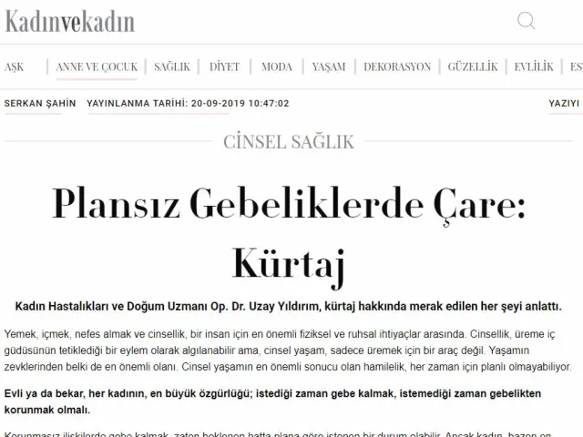Kadın ve Kadın – Plansız Gebeliklerde Çare: Kürtaj